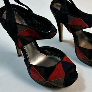 Red and Black Geometric High Heels